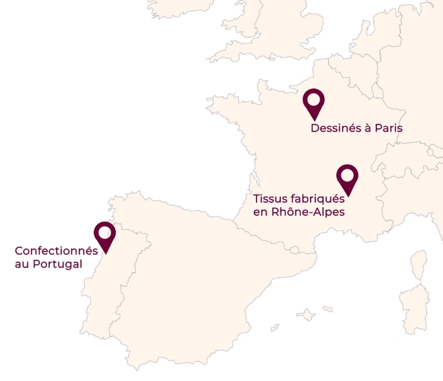 Dessines a Paris Tissus fabriques en Rhone-Alpes Confectionnes au Portugal