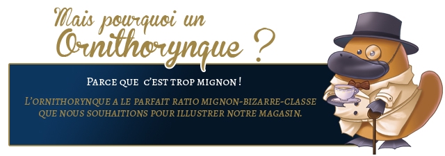 Mlais pourguor un Ornithorynque PARCE QUE C'ESTTROP MIGNON LORNITHORYNQUE A LE PARFAIT RATIO MIGNON-BIZARRE-CLASSE QUE NOUS SOUHAITIONS POUR ILLUSTRER NOTRE MAGASIN.